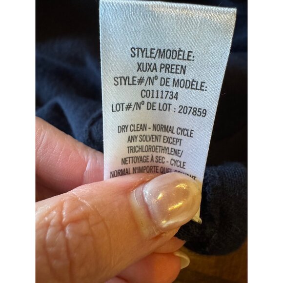 Theory Sweater Women XS Navy Blue Wool Knit Wrap Fringe Detail Luxury Preppy - Picture 10 of 10